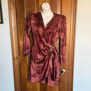 Lulu's Rust Floral Long Sleeve Dress